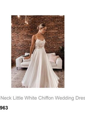 Lace Bodice White Chiffon Spaghetti-Strap Wedding Gown
